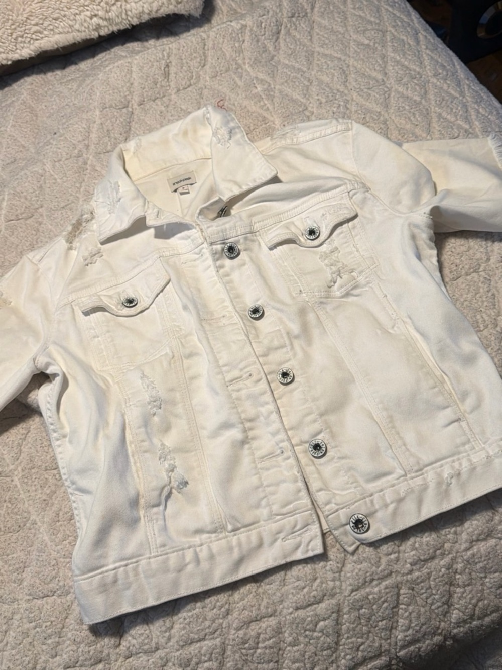 Sneak Peek White Distressed Denim Jacket